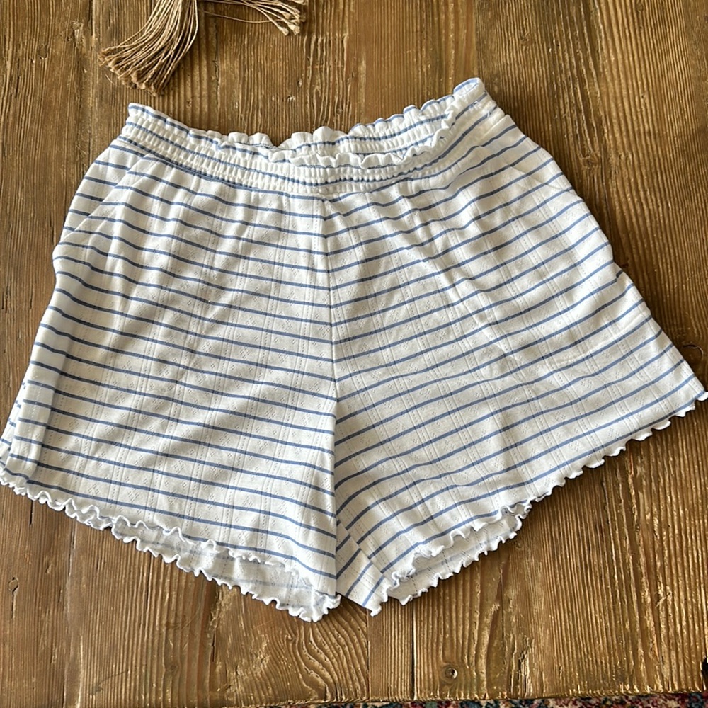 Sonoma blue and white Striped ruffle Sleep lounge Shorts pjs